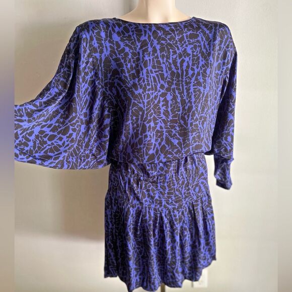 Vintage 80’s 90’s drop waist purple blue abstract animal print unique dress - Picture 1 of 12